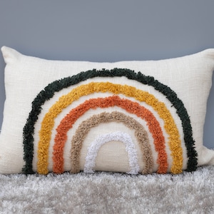 Ivory Cotton Lumber Pillow Cover: Multicolor Boho Rainbow Tufted Cushion