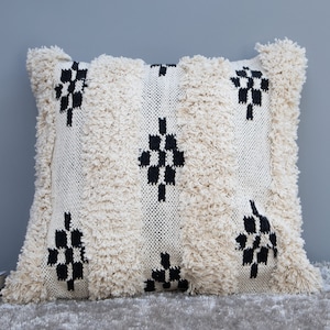 Handmade Tufted Throw Pillow Cover: Black & Natural Woven Cotton