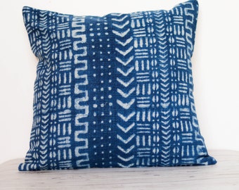 Indigo Navy Blue Pillow Cover | Mud cloth Block Printed Cushion Cover | African Pillow Cover | Cotton Throw Pillow Cover