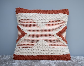 Funda de almohada de algodón oxidado tejida a mano: textura bohemia gruesa