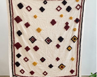 Diamond Pattern Tufted Cotton Throw Blanket - Handloom Woven (52x72 Inch)