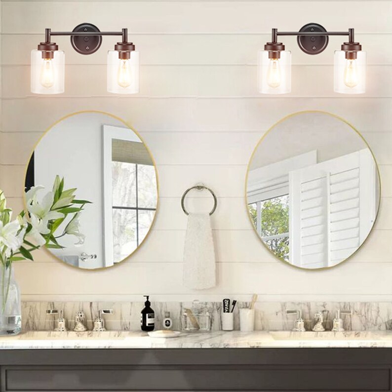 Black Glass Bathroom Vanity Light Fixture Cyinder Shade Wall Etsy