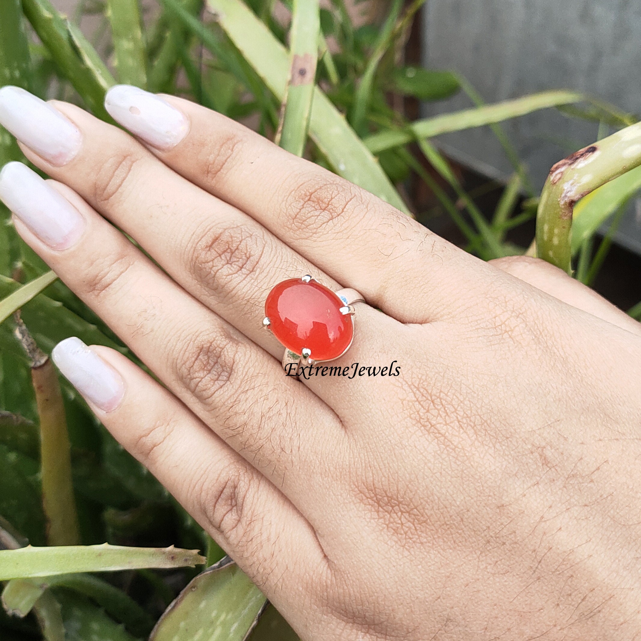 Natural Carnelian Statement Ring Orange Stone Ring Etsy