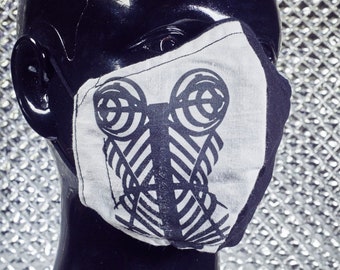 Black Fetish Cage Corset Graphic 2-Layer Fitted BDSM Face Mask with Filter Pocket Vintage Fashion Bustier Graphic. Face Covering Active