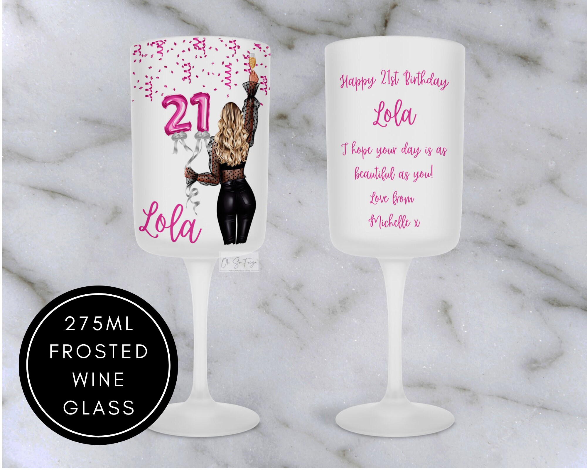 Personalised Birthday Girl Wine Glass Hot Pink Balloons Etsy