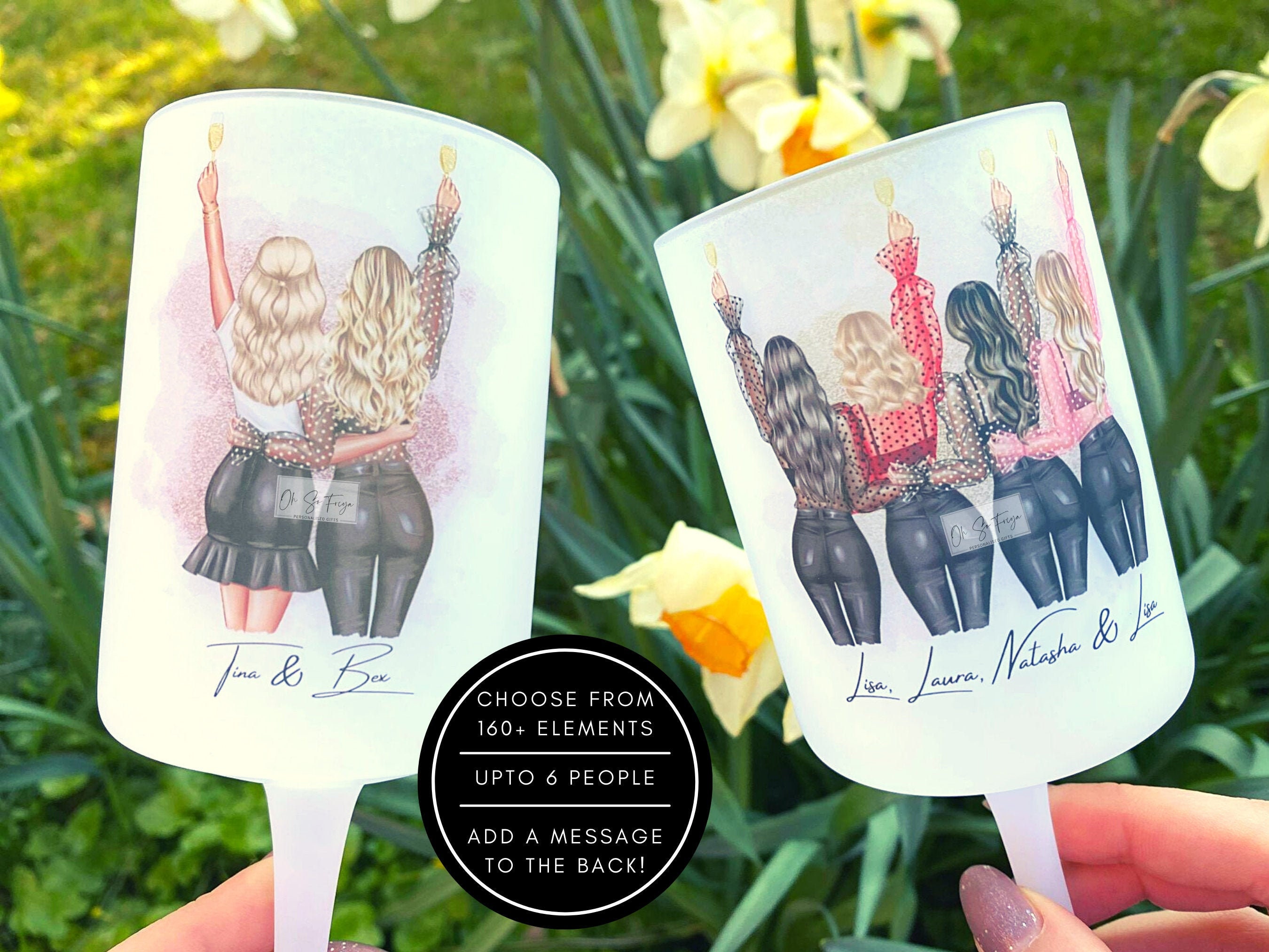 Personalised Best Friend Wine Glass - Up to 6 People - With Glitter E…
