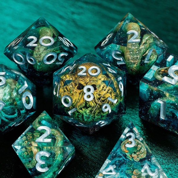 Set di dadi Cthulhu, Fatto a mano, Set di dadi D&D, Kraken, D20, Richiamo di Cthulhu, Dadi a bordo affilato, Tentacoli, Dadi di polpo