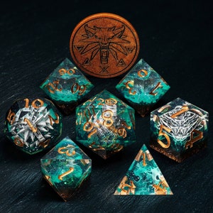 Geralt Dice Set, The Witcher, Dice Set, Handmade, Wild Hunt, D&D Dice Set, D20, Sharp Edge Dice