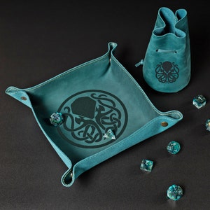 Cthulhu dobbelstenen set, handgemaakt, D&D dobbelstenen set, Kraken, D20, Call Of Cthulhu, scherpe rand dobbelstenen, tentakels, Octopus dobbelstenen DICE SET+Leather SET