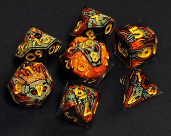 Dice Set, Dice, Handmade Dice Set, D&D Dice Set, Hand painted dice, Dungeons and Dragons, D20, DND, Sharp Edge Dice