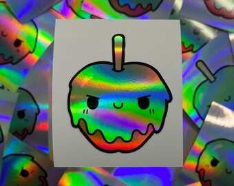 Pegatina holográfica de manzana de caramelo kawaii - Pegatinas de Halloween