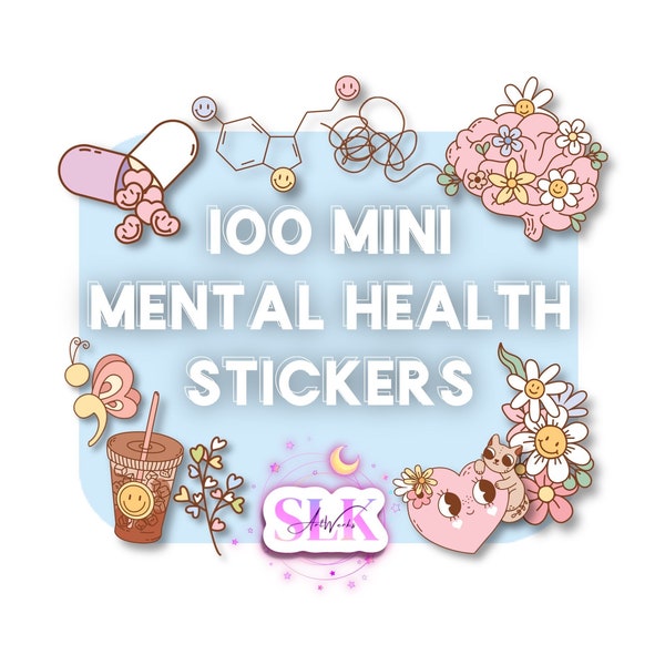 100 MINI Weather/Fade Resistant Random Mental Health Sticker Mystery Pack -Notebook/Planner Stickers - Mental Health Matters Sticker Pack