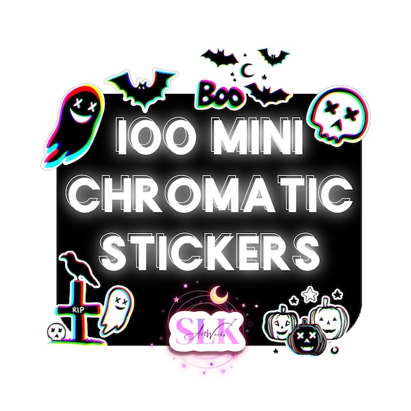 100 MINI Weather/Fade Resistant Random Chromatic Halloween Sticker Mystery Pack -Notebook/Planner Stickers - Halloween Sticker Pack - Ghost