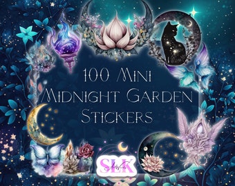 100 MINI Weather/Fade Resistant Random Midnight Garden Sticker Mystery Pack - Notebook/Planner Stickers - Mystery box - Sticker Pack