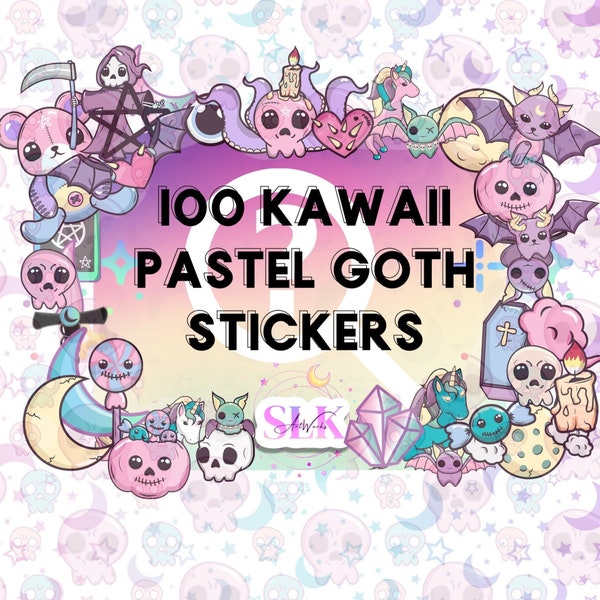 100 Random Kawaii Pastel Goth Waterproof Vinyl Stickers - Durable Vinyl Tumbler Sticker Sheet - Kawaii Mystery Box - Planner/Journal -