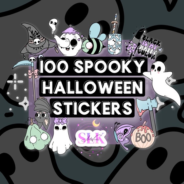 100 MINI Weather/Fade Resistant Random Halloween 3 Sticker Mystery Pack -Notebook/Planner Stickers - Spooky Cute Sticker Pack
