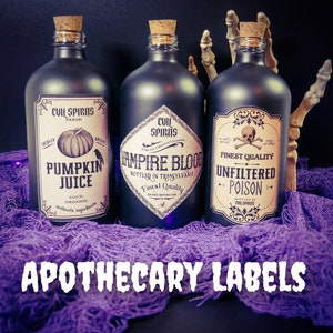 12 Apothecary Labels - Halloween Decor - DIY Potion Bottles - Potion Bottle Labels