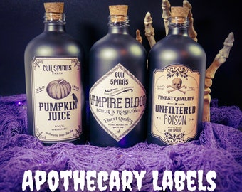 Apothecary 2 Labels: Waterproof Vinyl Stickers, Halloween Potion Bottles