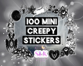 100 MINI Weather/Fade Resistant Random Creepy Sticker Mystery Pack  - Notebook/Planner Stickers - Mystery box - Creepy Cute Sticker Pack