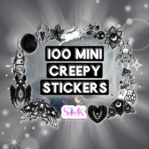 50 or 100 Creepy Sticker Pack  - Notebook/Planner Stickers - Sticker Set - Creepy Cute Sticker Pack - Weirdcore Stickers