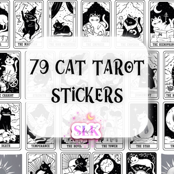 79 Cat Tarot Card Stickers - Notebook/Planner Stickers - Major and Minor Tarot Card Stickers - Tarot Deck - Sticker Sheets