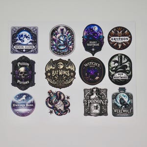 12 Witchcraft Apothecary Labels - Halloween Decor - DIY Potion Bottles - Witchcraft Theme