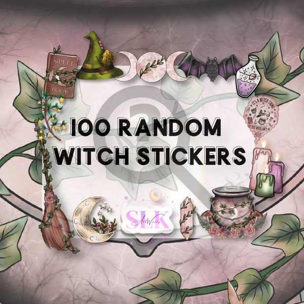 100 MINI Weather/Fade Resistente Random Witchy Spooky Surtido Pegatina Mystery Pack - Notebook/Planner Stickers - Caja misteriosa - Brujería