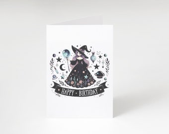 Witchy Happy Birthday Card - Customizable Birthday Greeting Card - Celestial Witch - Birthday Card - Witchy Birthday Gift - Witchy Vibes