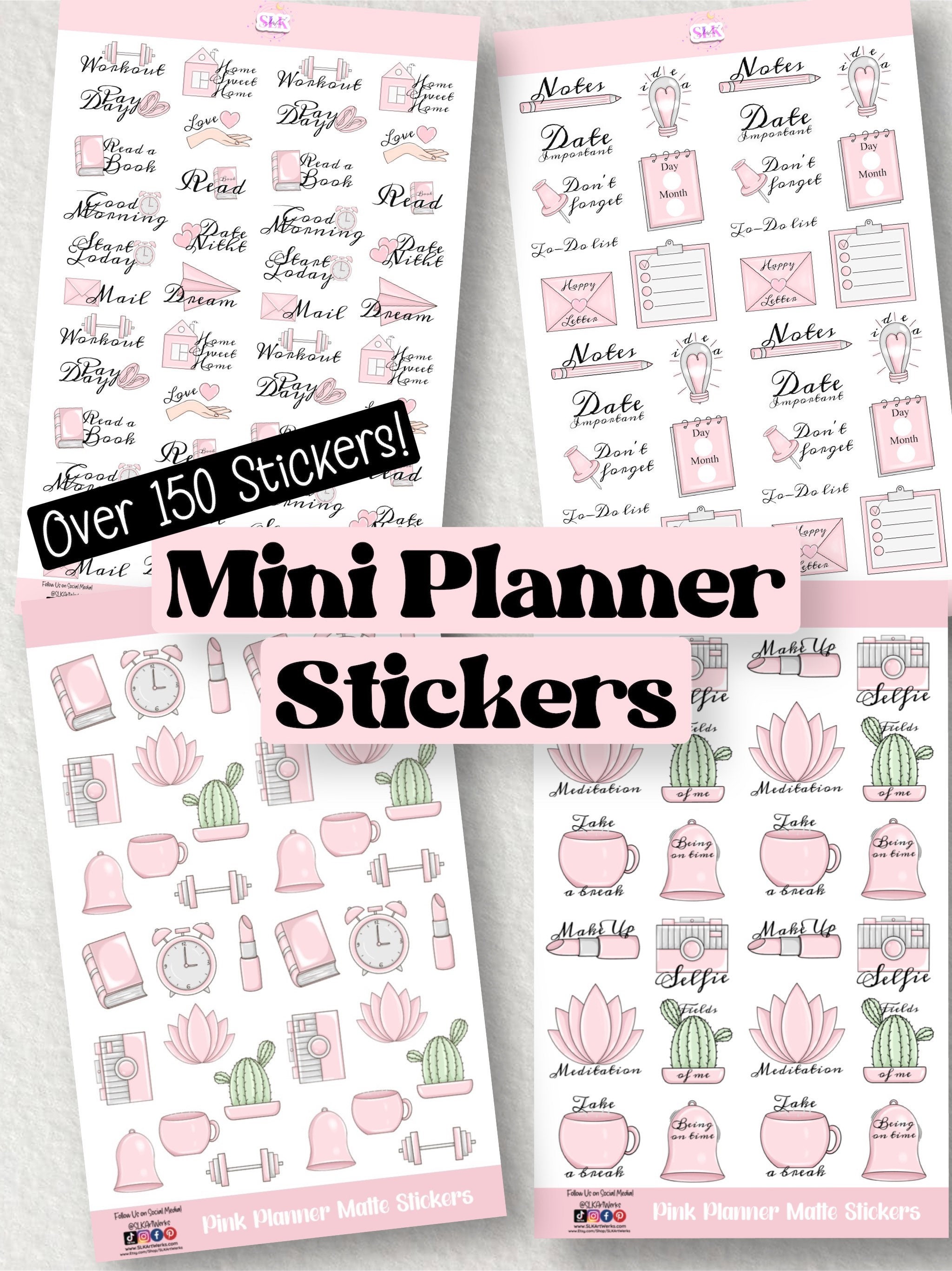 150 MINI Pink Aesthetic Planner Stickers Notebook/planner Stickers Planner  Sticker Kit Mini Planner Stickers 