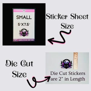 May include: A sticker sheet with a bat design. The sheet measures 5 inches by 7.5 inches. The die-cut stickers are 2 inches long.