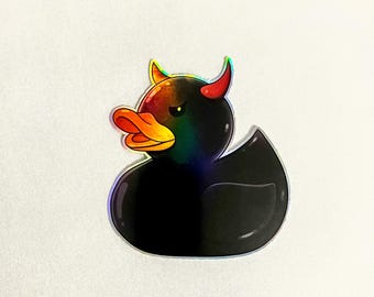 Devil Duck Holographic Sticker: Spooky Halloween Vinyl Decal