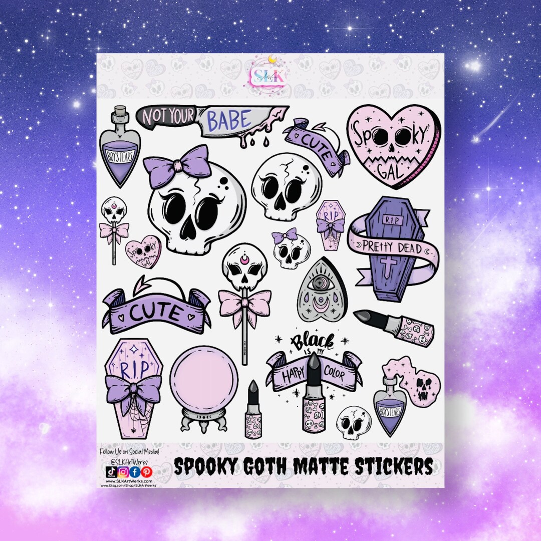 Spooky Goth Sticker Sheet Durable Vinyl Tumbler Sticker - Etsy