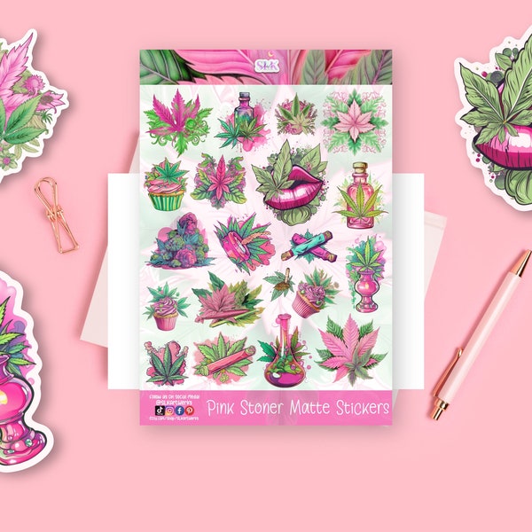 Pink Stoner Stickers - Durable Waterproof Vinyl Stickers - Stickers - Sticker Pack - MINI Sticker Sheet - Weed Stickers -Stash Box