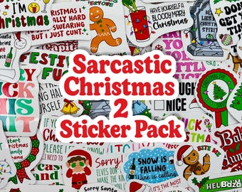 Sarcastic Christmas 2 Sticker Pack – Funny Holiday Vinyl Stickers | Adult Humor, Snarky Santa, Sassy Holiday Decor