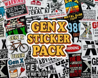 Pack d'autocollants génération X | Stickers rétro années 80 et 90 nostalgie | Citations drôles de la génération X | Décalcomanies en vinyle pour bouteilles d'eau, ordinateurs portables, journaux