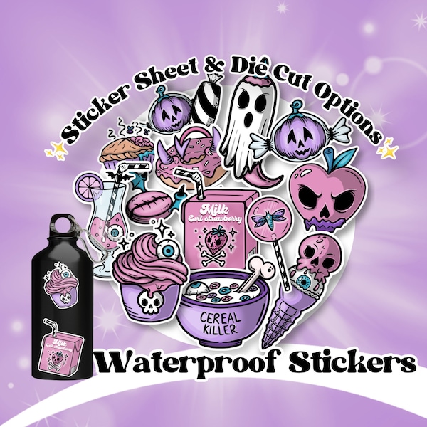 Spooky Food 2 Stickers - Durable Waterproof Vinyl Stickers - Spooky Stickers - Goth Sticker Pack - MINI Stickers