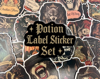 Gothic Potion Label Sticker Pack – Witchy Apothecary Stickers | Halloween Potion Labels | Dark Academia | Gothic Witch Stickers (36 pcs)