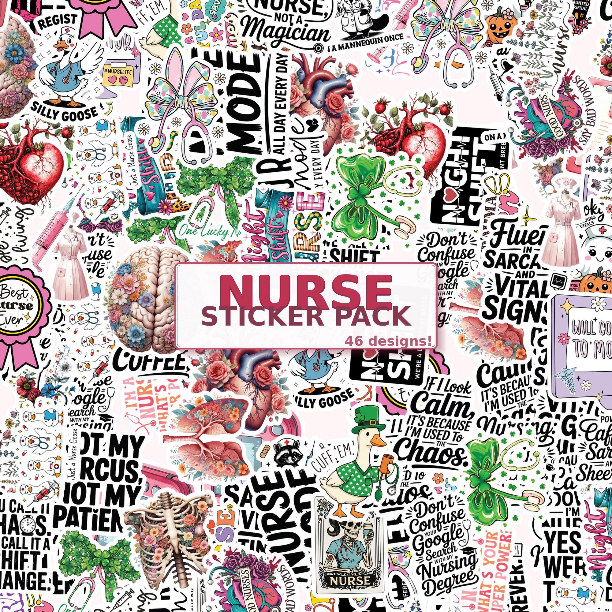 Simple Rn Sticker Nurse Sticker Pack 46 Designs | Funny Nurse Stickers | RN Gift ...