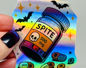 Pegatina holográfica de Spite 500 mg: vinilo sarcástico y divertido