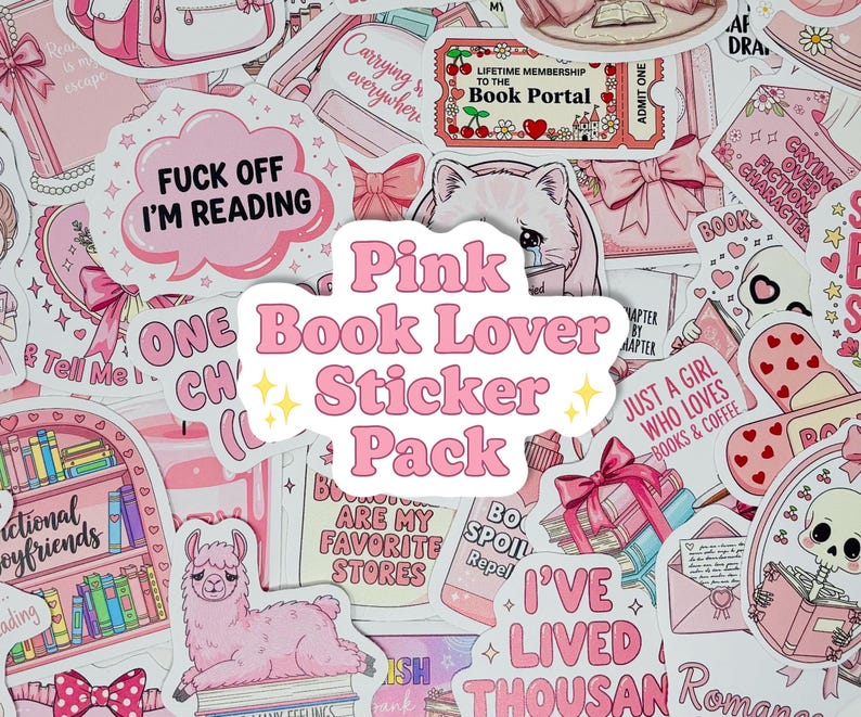 Pink Lover Sticker Pink Book Lover Sticker Pack | Kawaii Bookish Stickers | Reader ...
