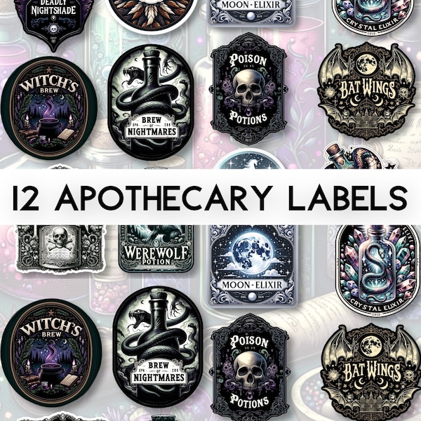 12 Witchcraft Apothecary Labels - Halloween Decor - DIY Potion Bottles - Witchcraft Theme