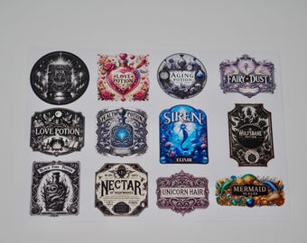 12 Witchcraft 2 Apothecary Labels - Halloween Decor - DIY Potion Bottles - Witchcraft Theme