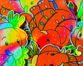 Holographic Strawberry Elephant Sticker | Cute Christmas Elephant | Kawaii Vinyl Sticker