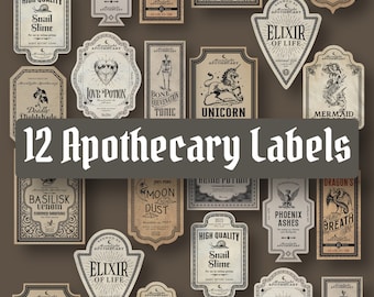 12 Apothecary Labels - Halloween Decor - DIY Potion Bottles