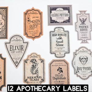 12 Apothecary Labels - Halloween Decor - DIY Potion Bottles
