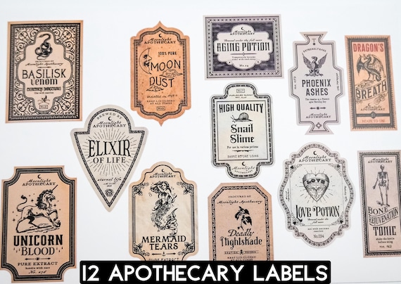 12 Apothecary Labels - Halloween Decor - DIY Potion Bottles