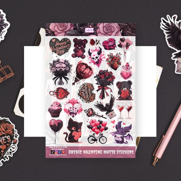 Gothic Valentine Stickers - Durable Waterproof Vinyl Stickers - Stickers - Sticker Pack - MINI Sticker Sheet - Dark Valentines Stickers -