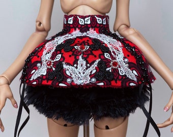 Popovy Corset/skirt in red with Swarovski crystals and appliqués