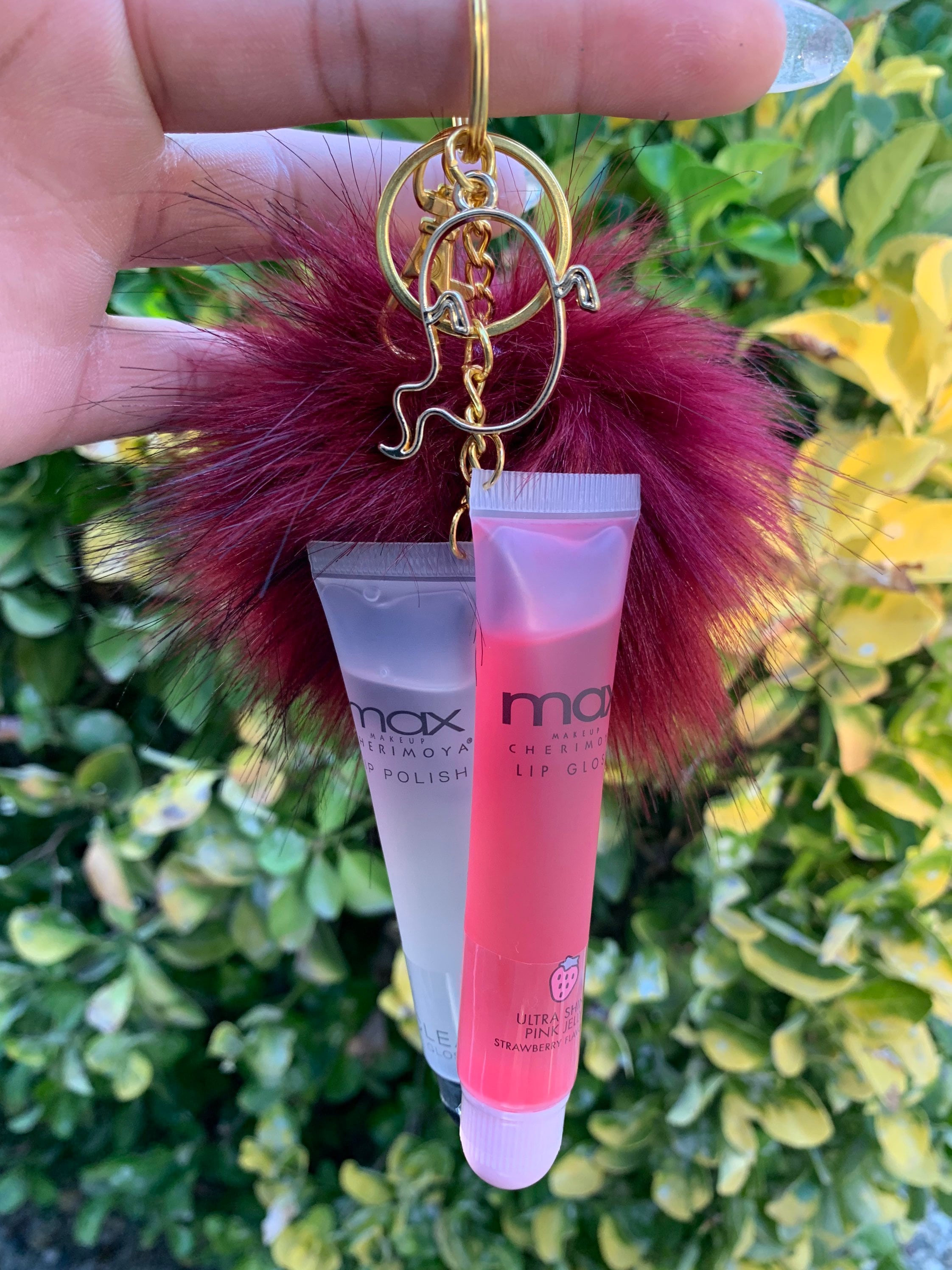 Gold Ghost Lip Gloss Keychain With Dark Red Pom Pom Etsy