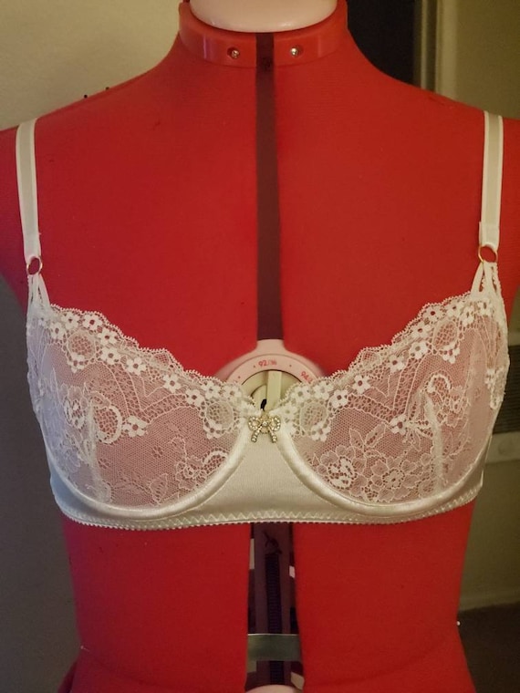 White Lace Bra/ Balconette Bra/ Demi Cup Bra/ White Satin and Lace